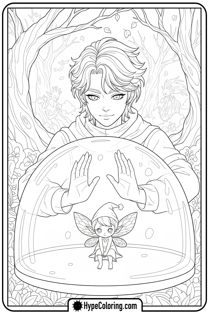 hunter-shielding-forest-sprite - kpop demon hunters coloring pages
