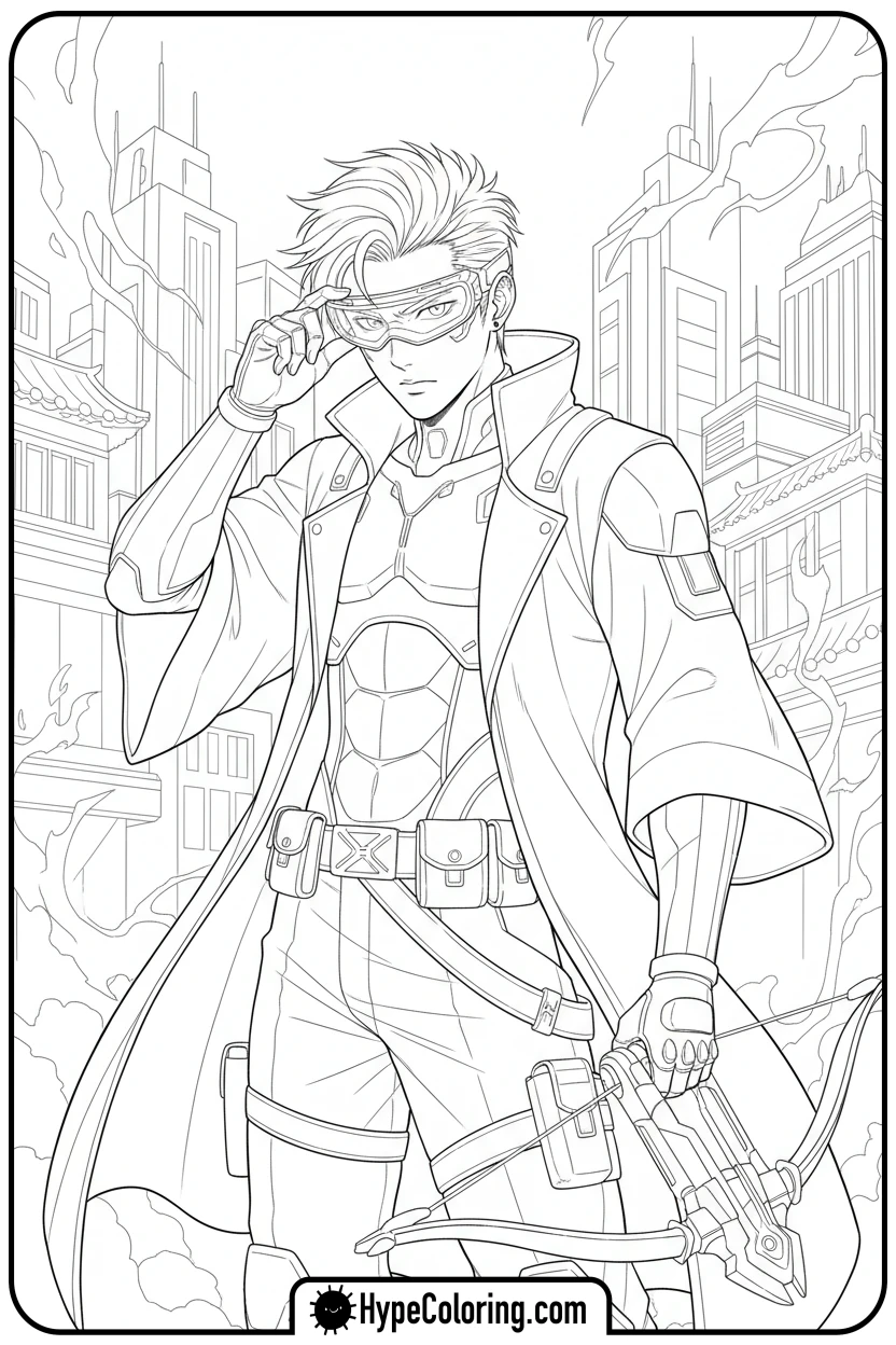 hunter-adjusting-tech-visor - kpop demon hunters coloring pages