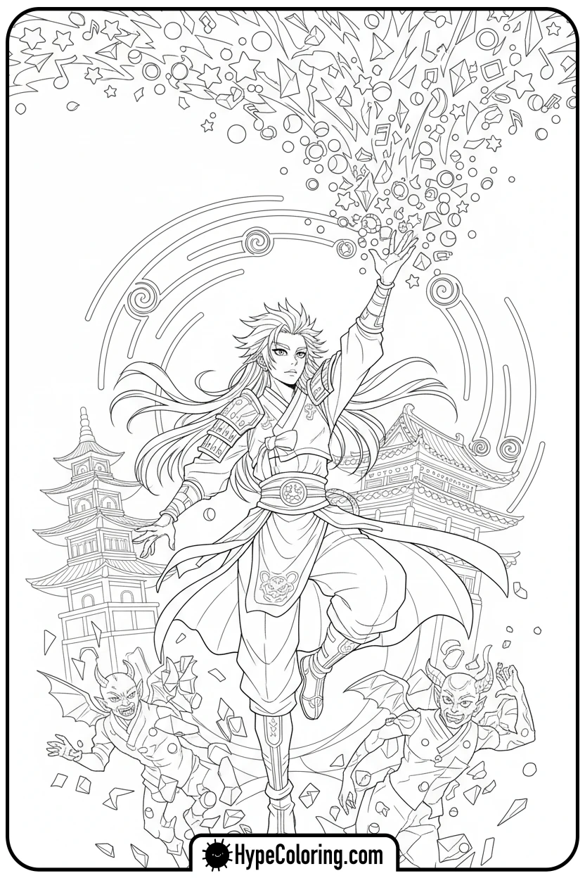 hunter-releasing-energy-burst - kpop demon hunters coloring pages