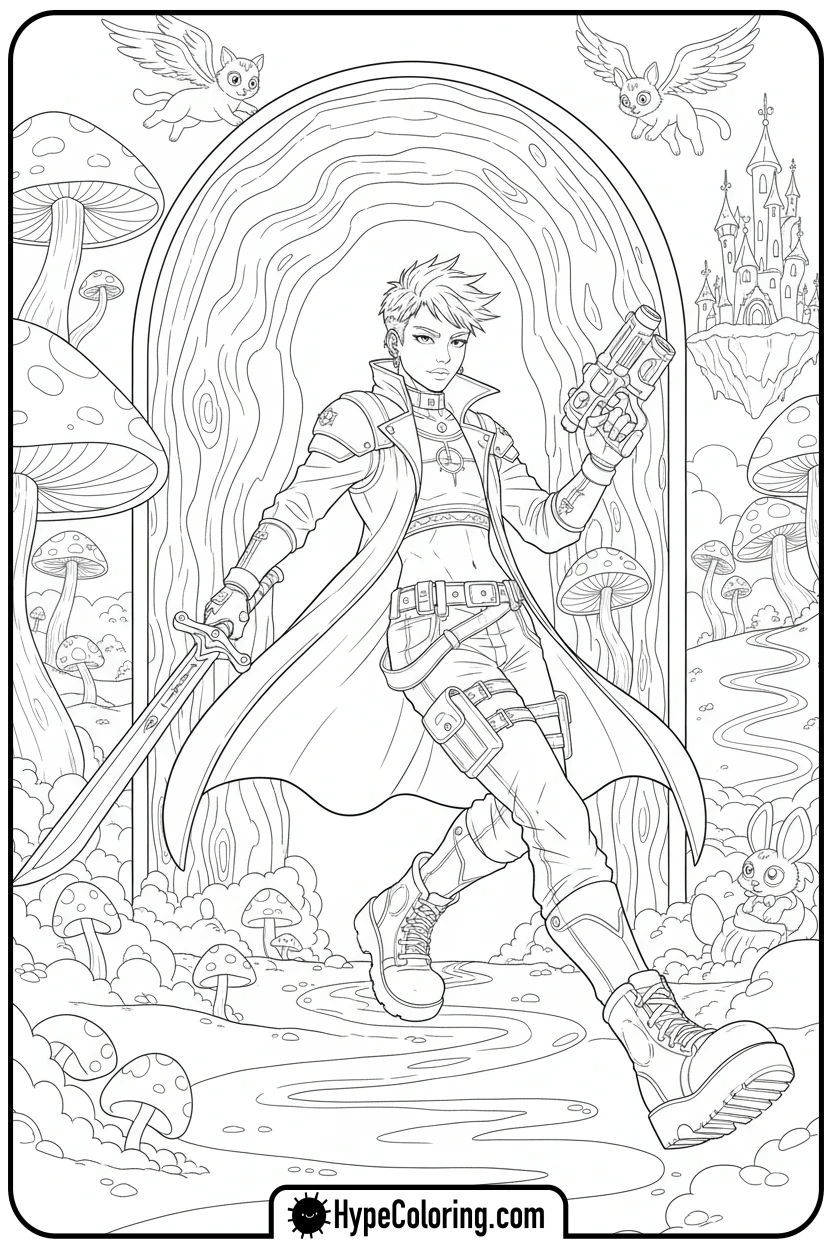 hunter-stepping-through-rainbow-portal - kpop demon hunters coloring pages