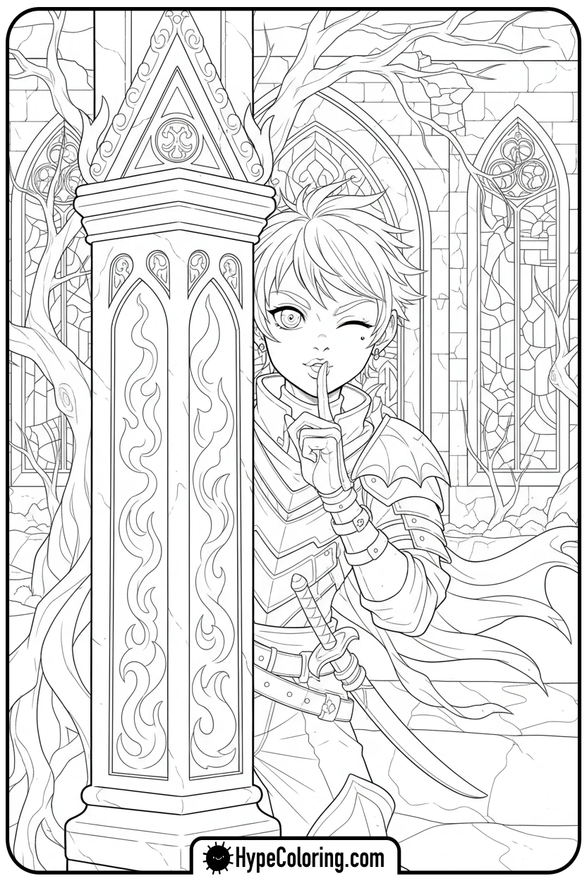 hunter-peeking-with-wink - kpop demon hunters coloring pages