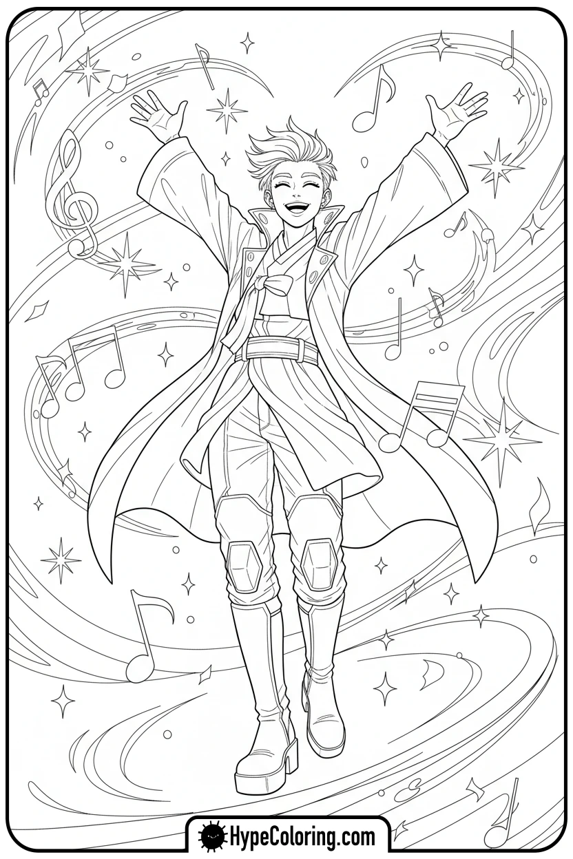 hunter-celebrating-with-confetti - kpop demon hunters coloring pages