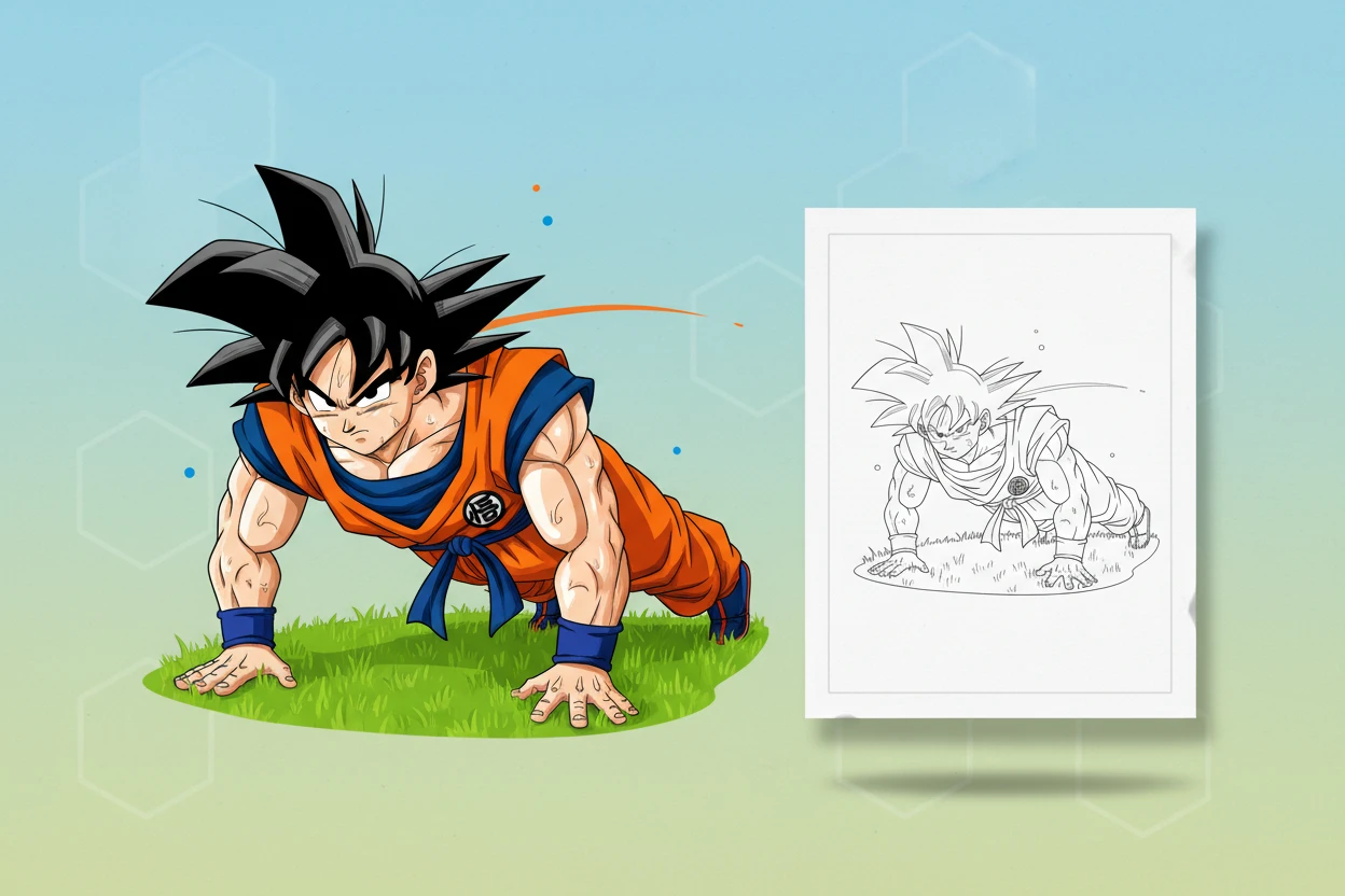 goku-doing-a-one-handed-push-up - goku coloring pages