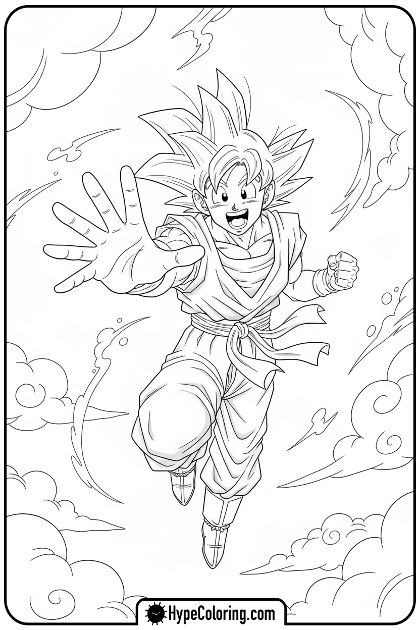 goku-flying-happily - goku coloring pages