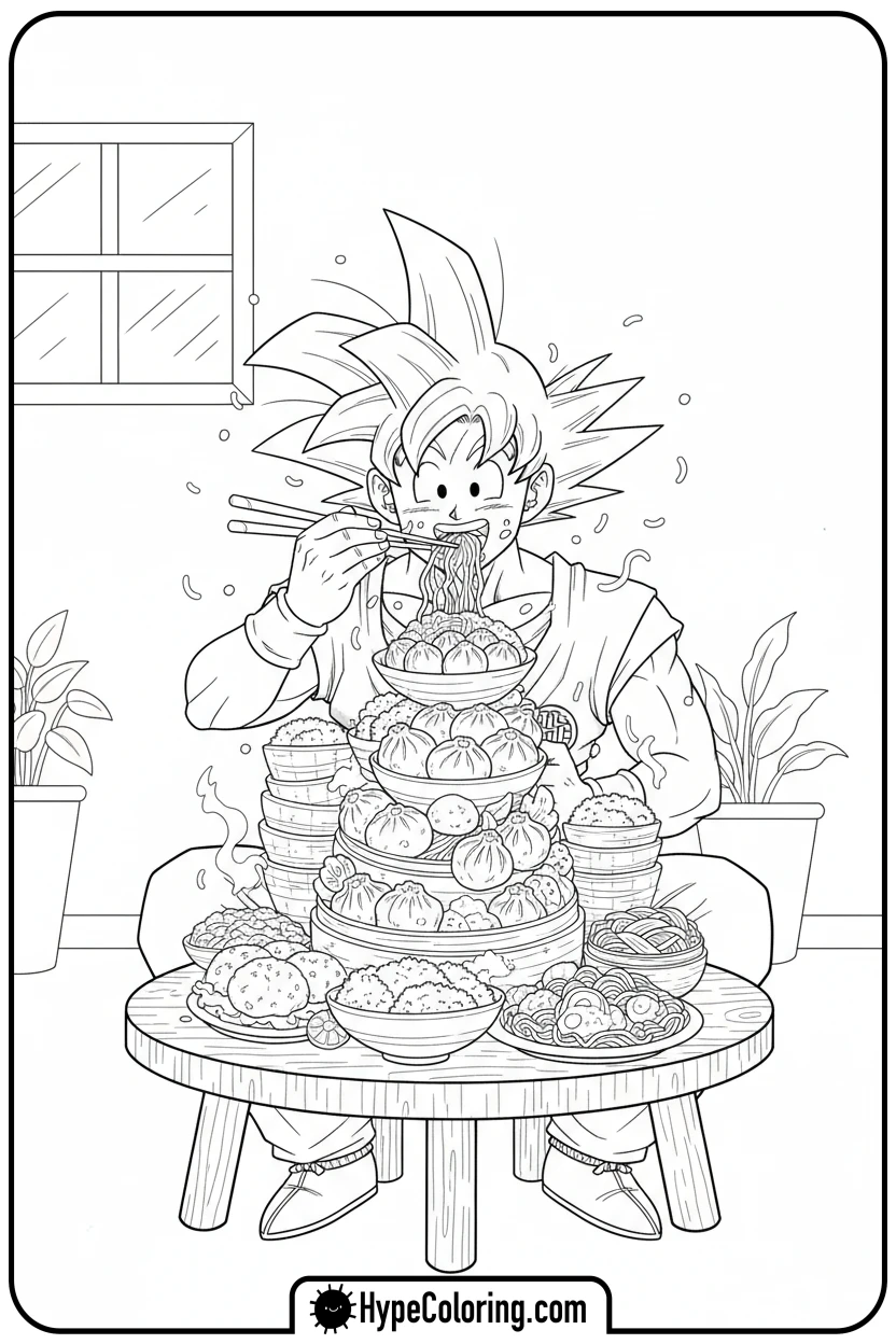 goku-eating-huge-meal - goku coloring pages