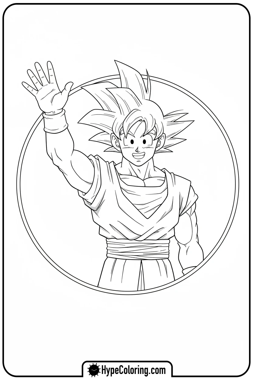 goku-waving-hello - goku coloring pages