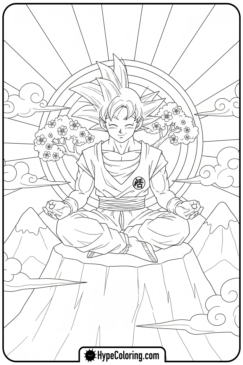 goku-meditating-calmly - goku coloring pages