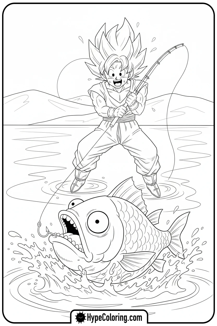 goku-fishing-big-fish - goku coloring pages