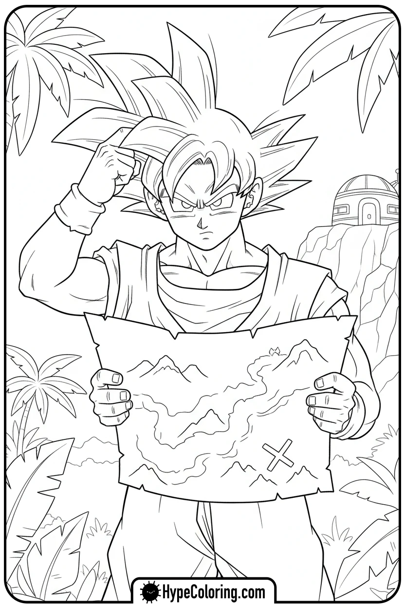 goku-reading-map - goku coloring pages