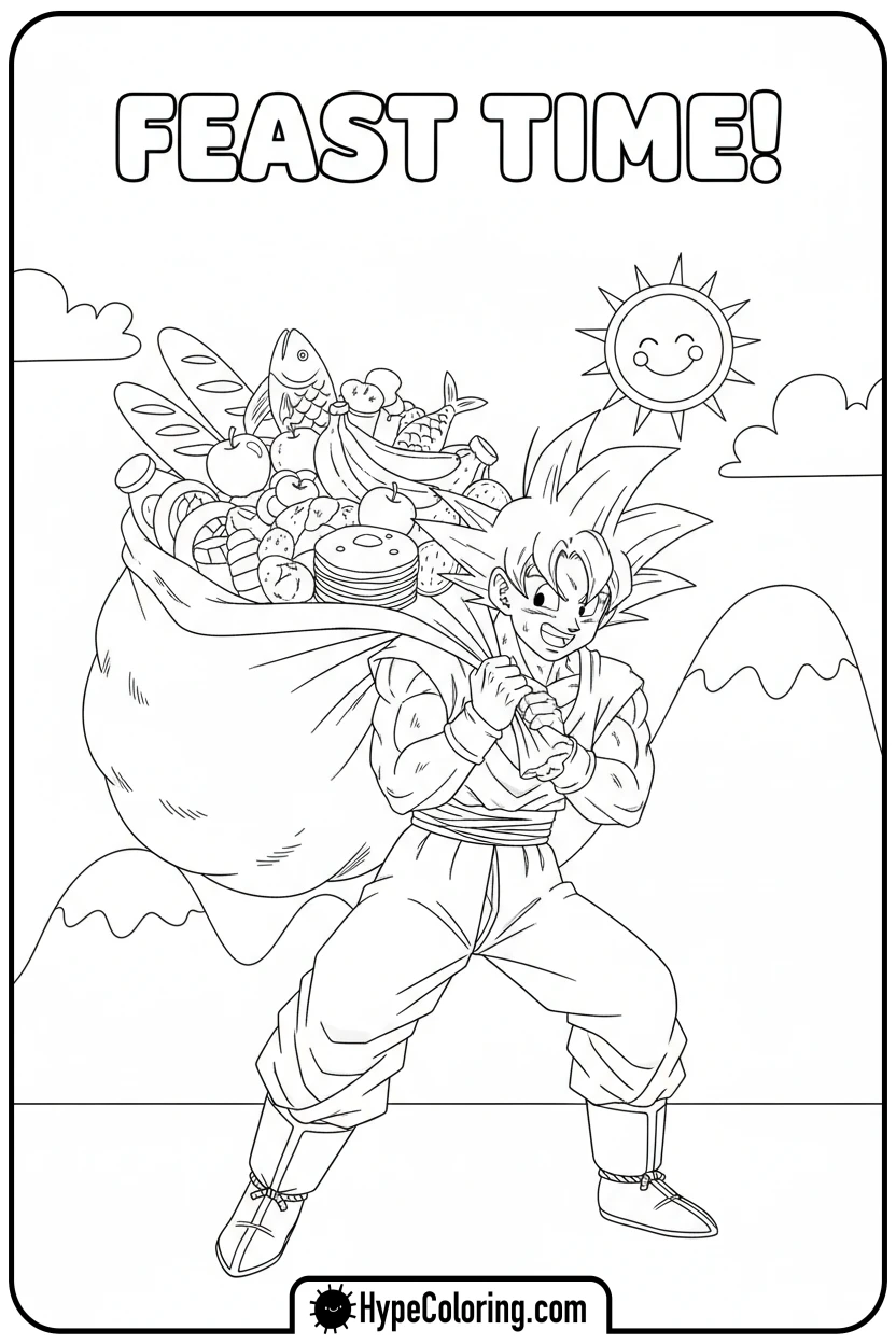 goku-carrying-heavy-food - goku coloring pages