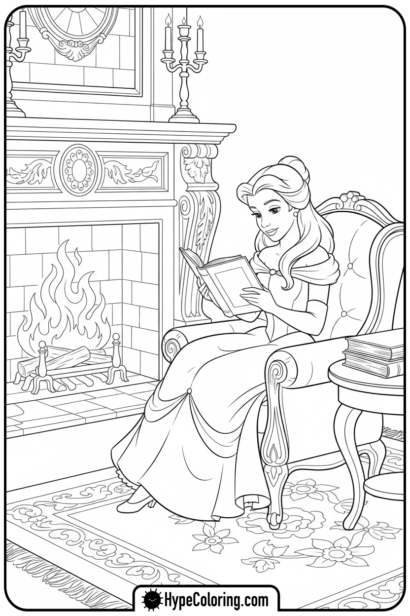 belle-reading-in-an-armchair - belle coloring pages