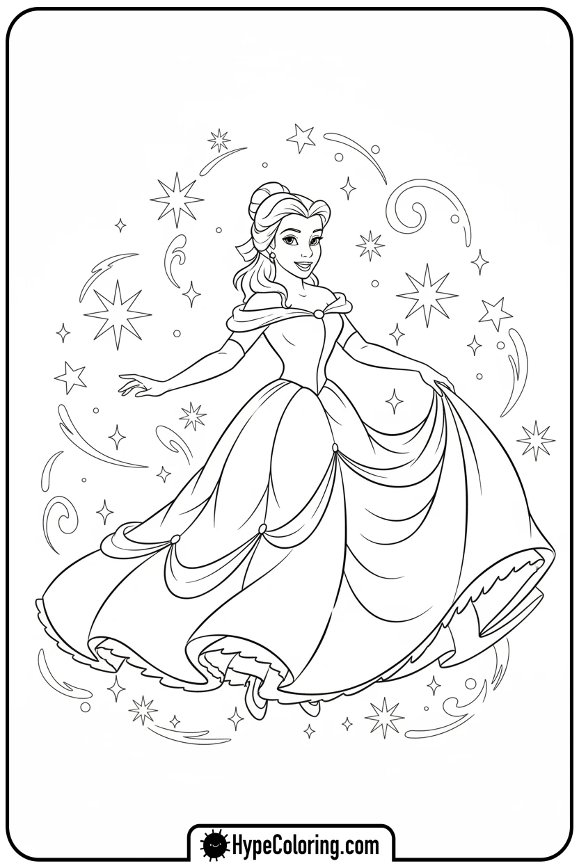 belle-dancing-in-ball-gown - belle coloring pages