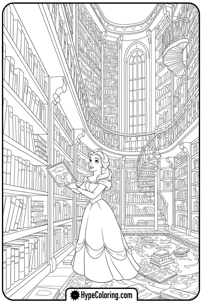 belle-in-grand-library - belle coloring pages