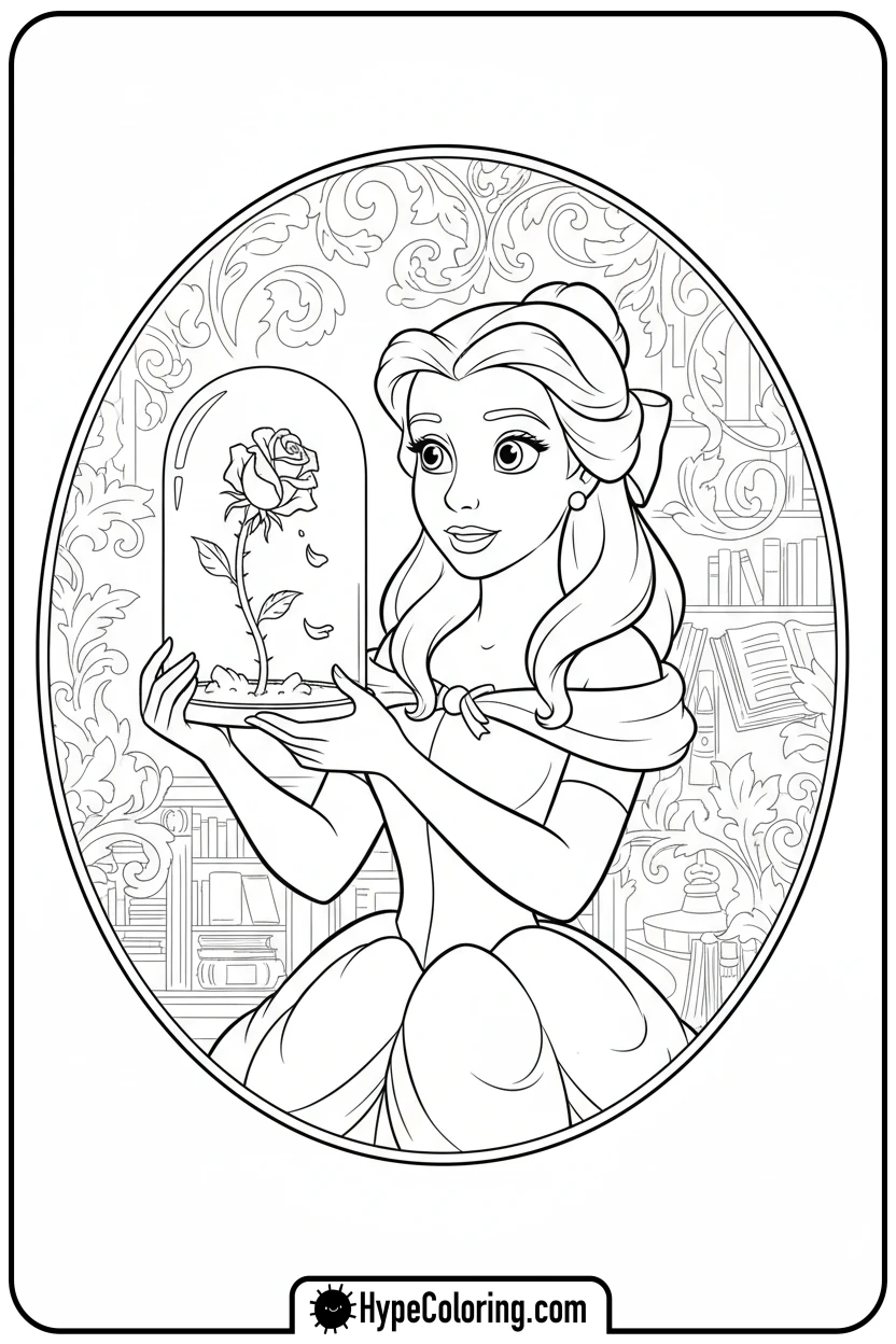 belle-with-enchanted-rose - belle coloring pages