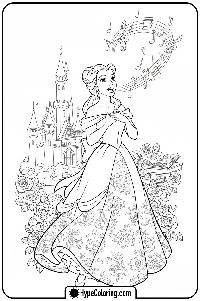 belle-singing - belle coloring pages