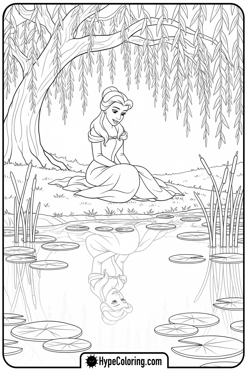 belle-by-pond-reflection - belle coloring pages