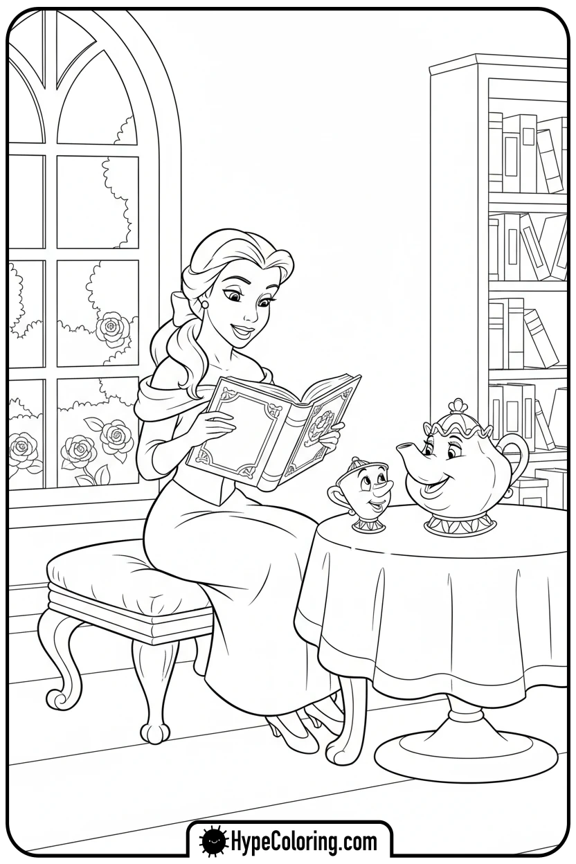 belle-reading-to-chip-potts - belle coloring pages