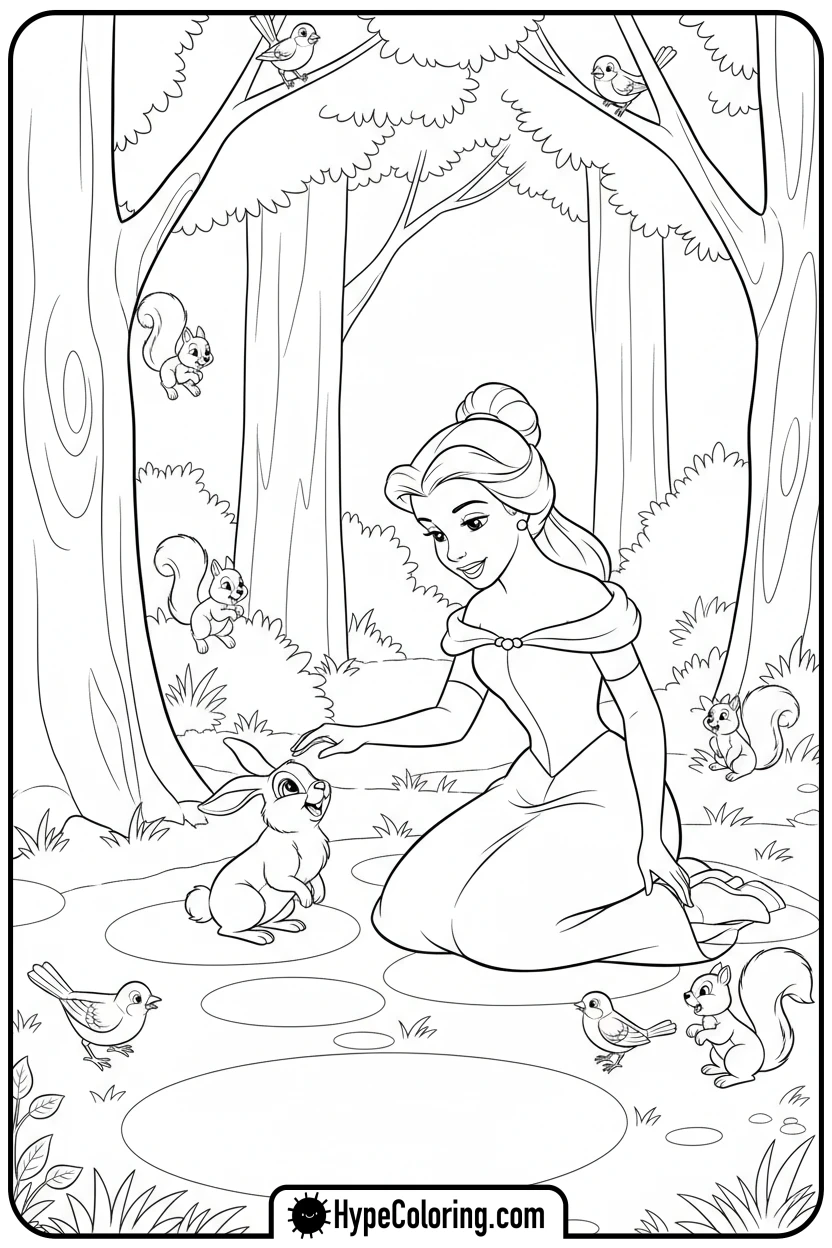 belle-petting-rabbit - belle coloring pages