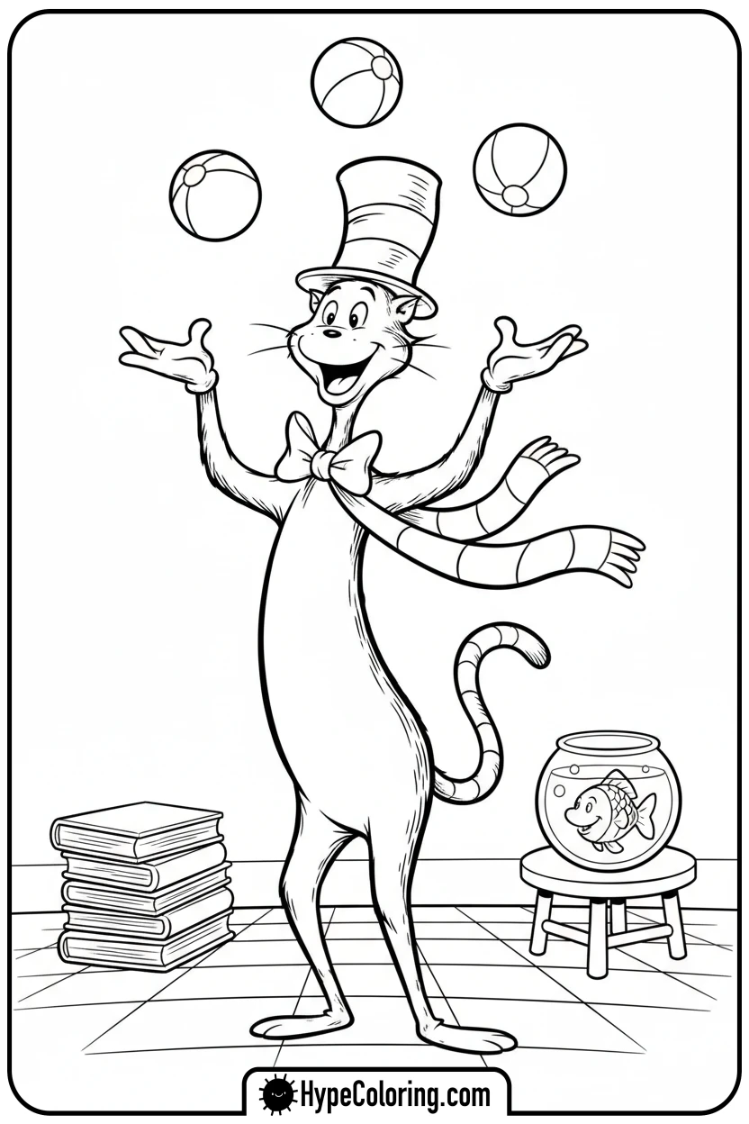 cat-in-the-hat-juggling - dr seuss coloring pages