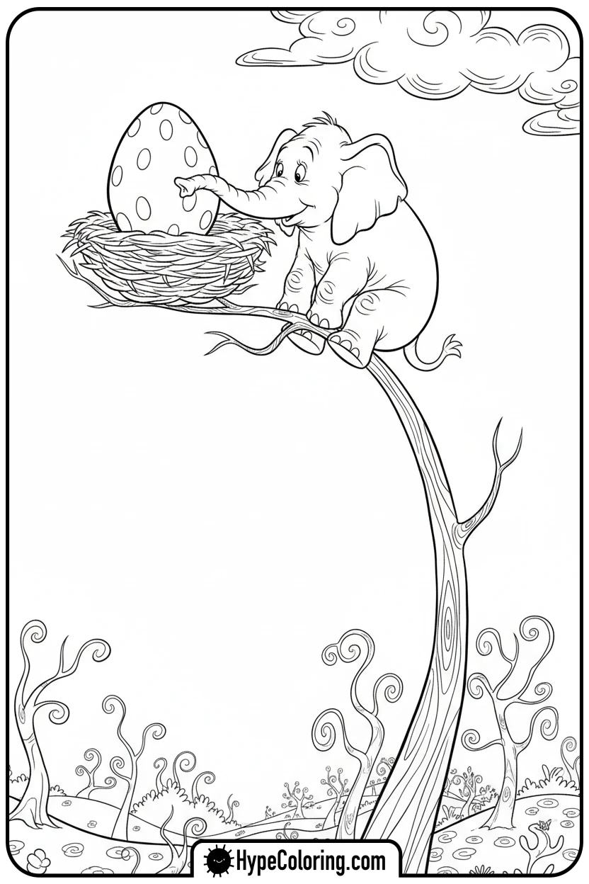 horton-protecting-egg - dr seuss coloring pages
