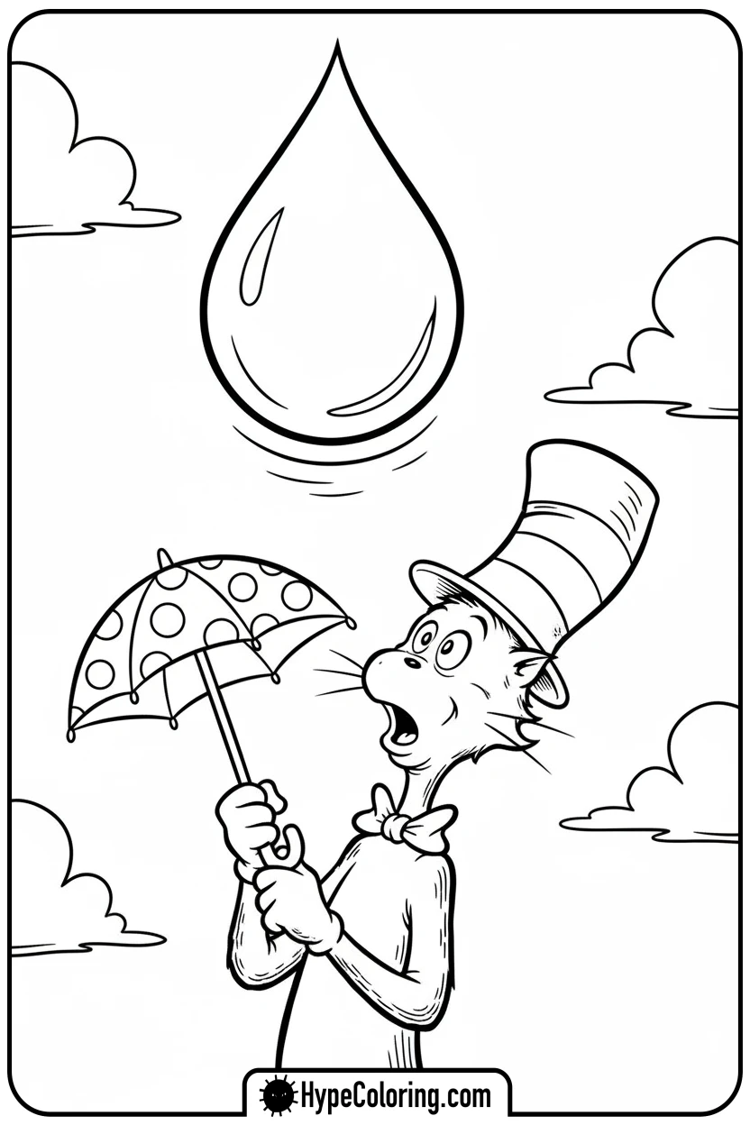 cat-in-the-hat-with-umbrella - dr seuss coloring pages