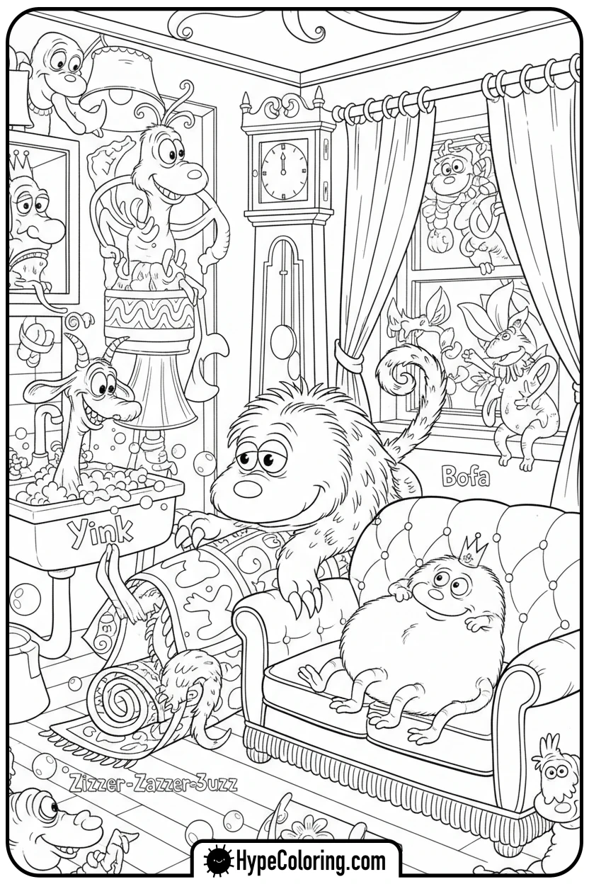 whimsical-creatures-hiding - dr seuss coloring pages