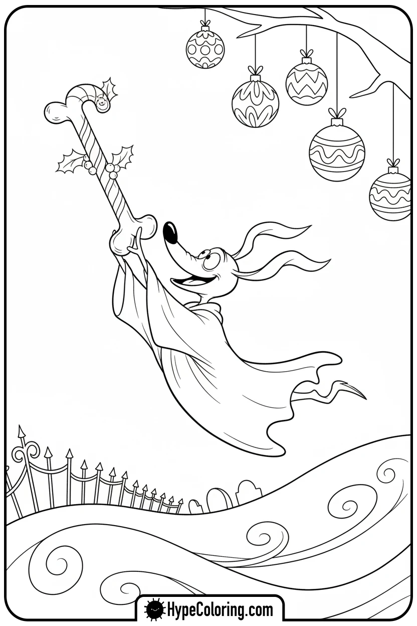 zero-playing-fetch - nightmare before christmas coloring pages