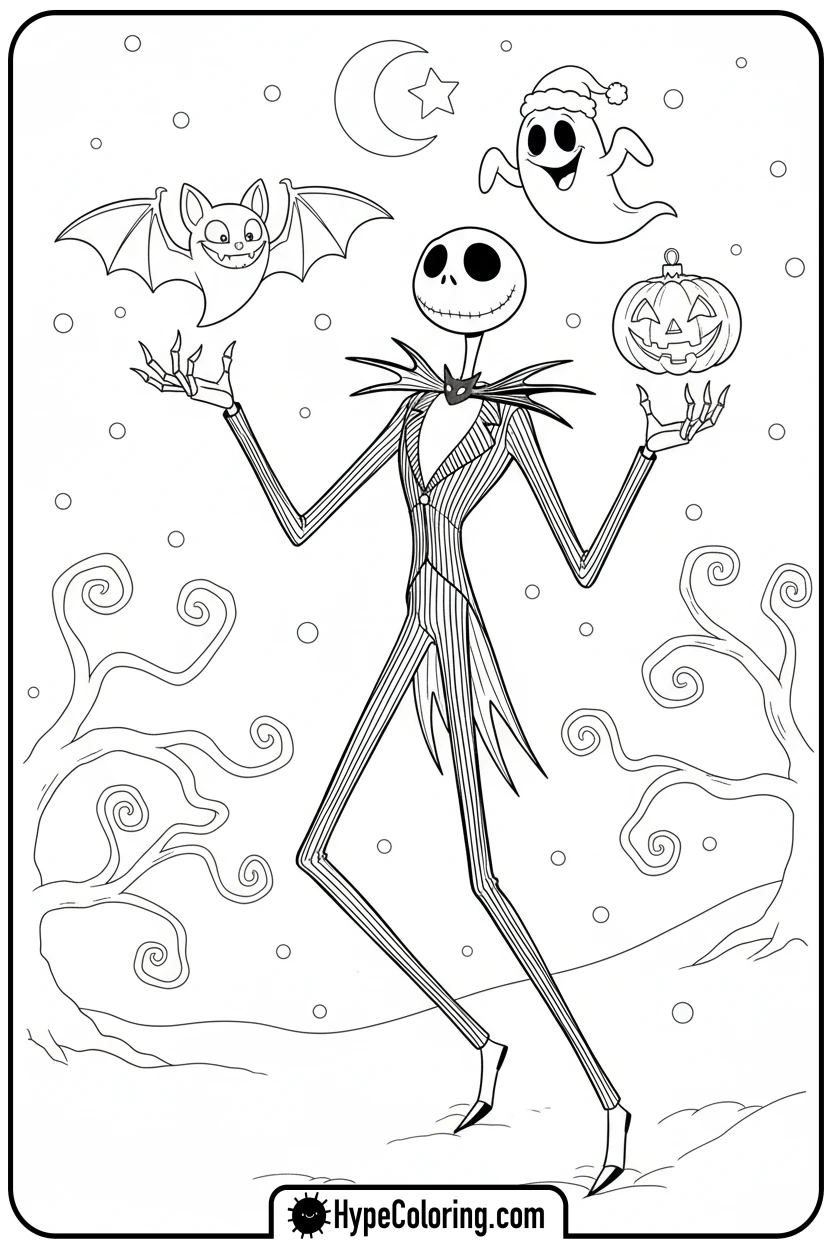 jack-juggling-ornaments - nightmare before christmas coloring pages
