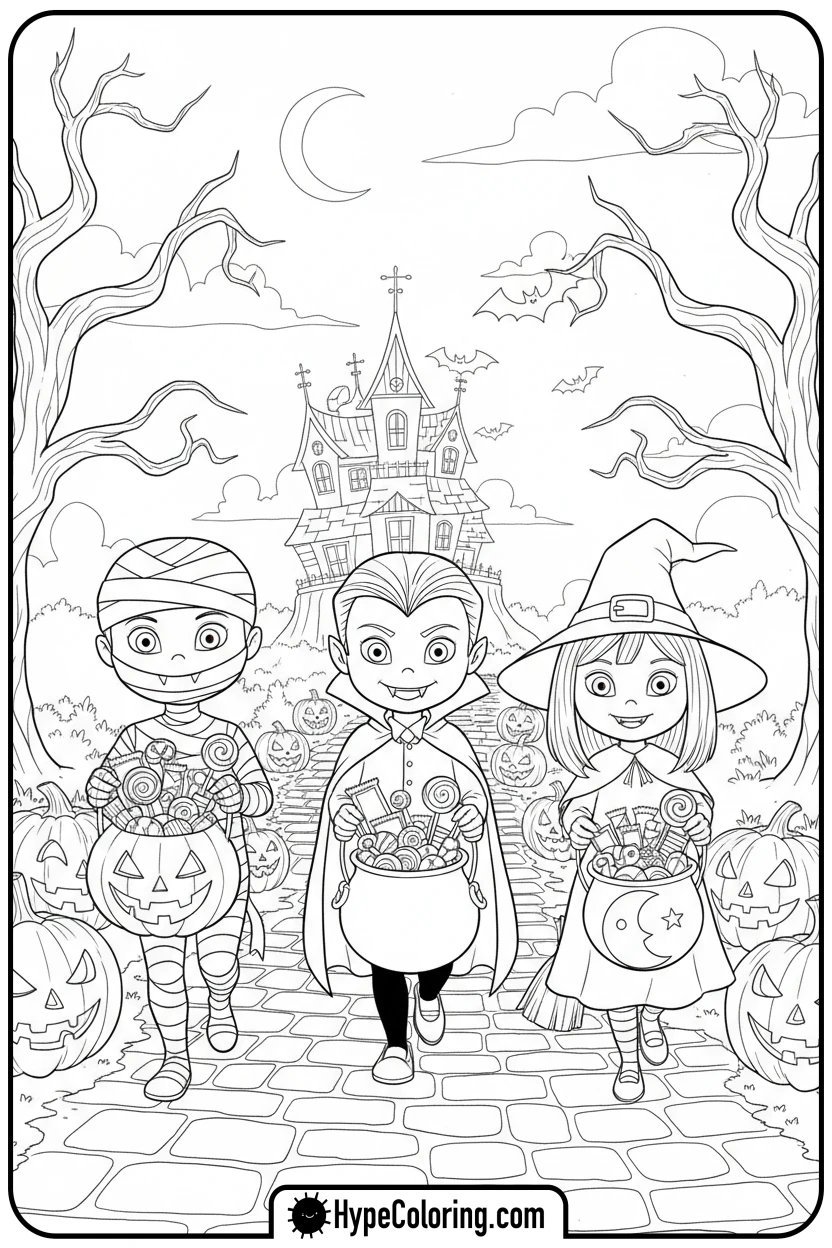 halloween-town-trick-or-treaters - nightmare before christmas coloring pages