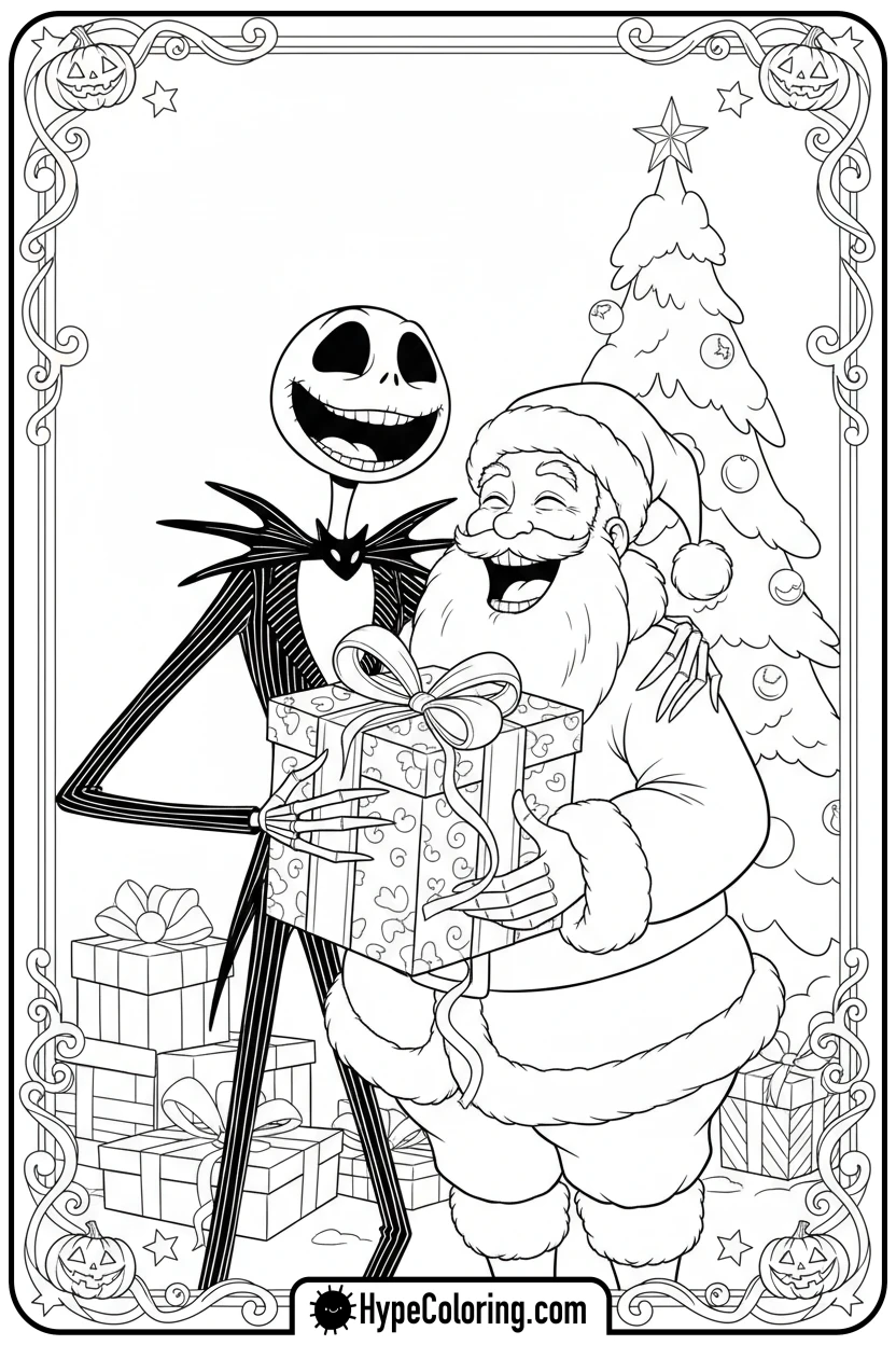 jack-and-santa-laughing - nightmare before christmas coloring pages