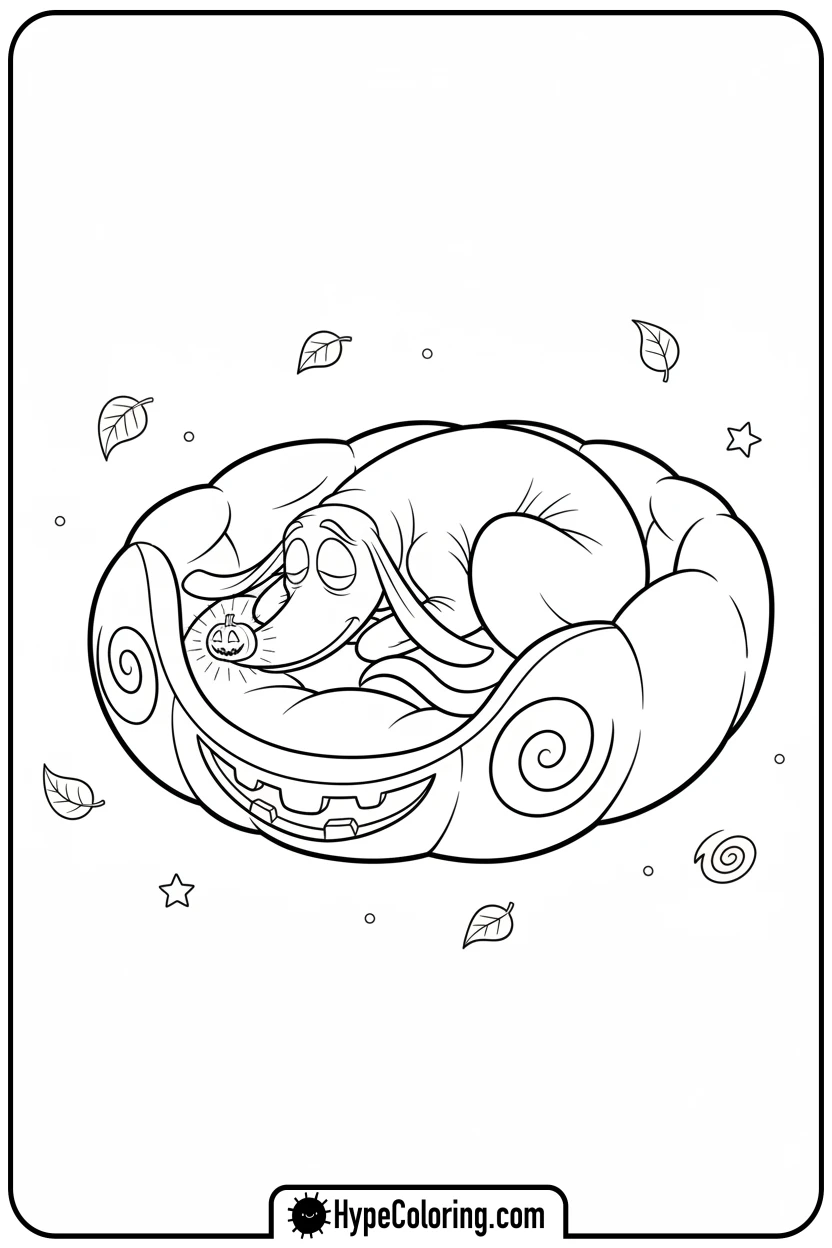 zero-sleeping-in-pumpkin-bed - nightmare before christmas coloring pages