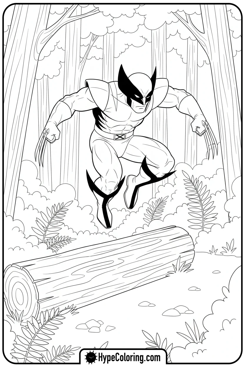 Click to download PDF wolverine-leaping-over-log - wolverine coloring pages