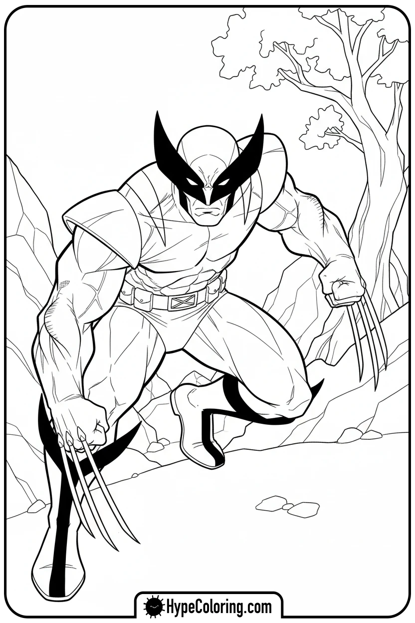 Click to download PDF wolverine-crouched-ready - wolverine coloring pages
