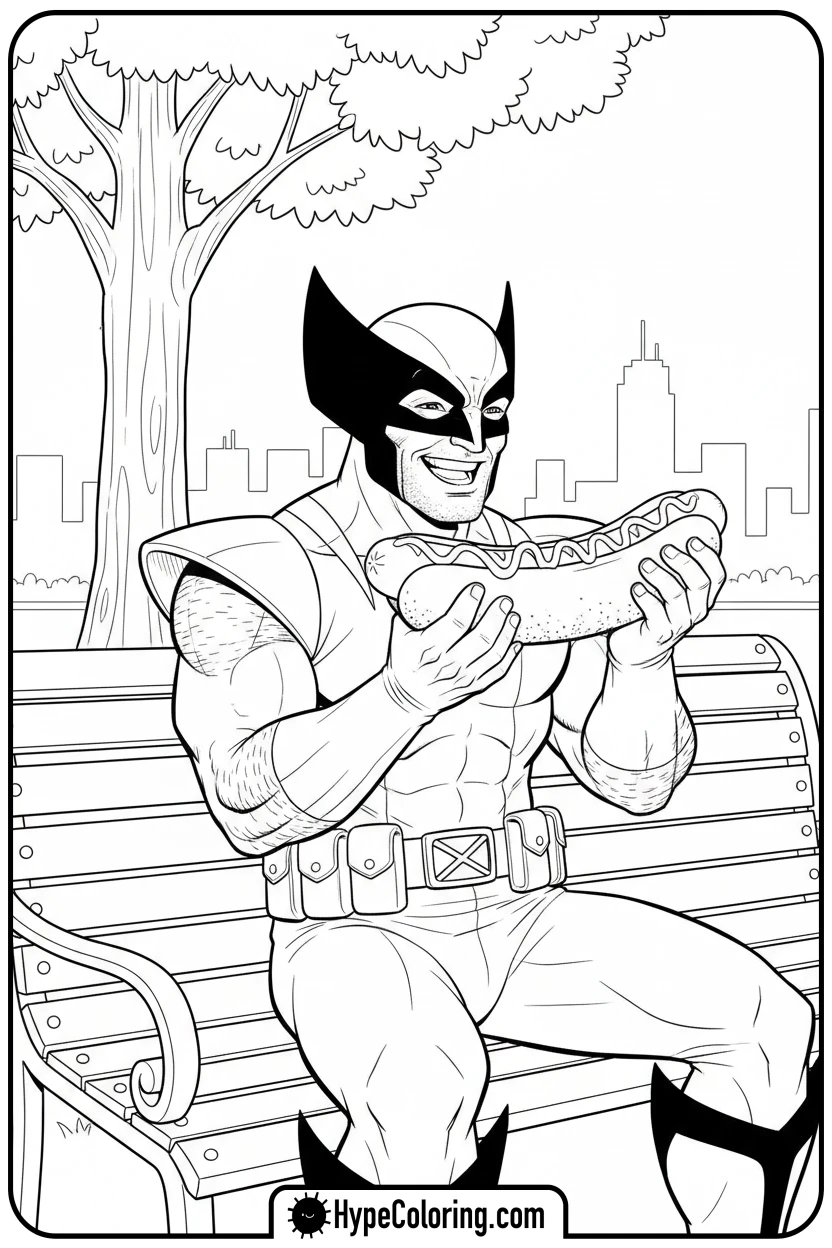 Click to download PDF wolverine-eating-hot-dog - wolverine coloring pages