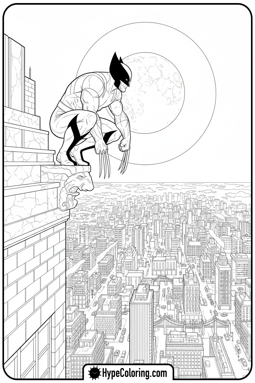 Click to download PDF wolverine-on-city-rooftop - wolverine coloring pages
