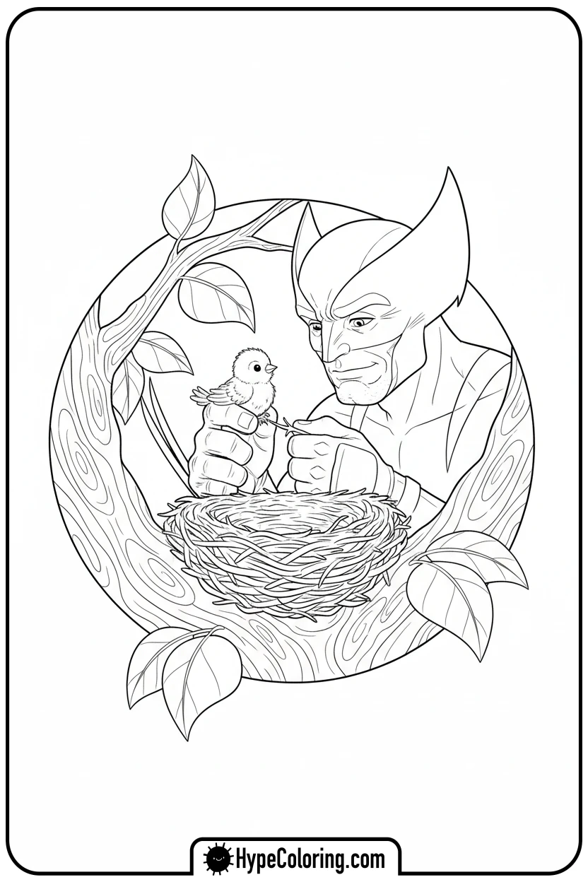 Click to download PDF wolverine-helping-baby-bird - wolverine coloring pages