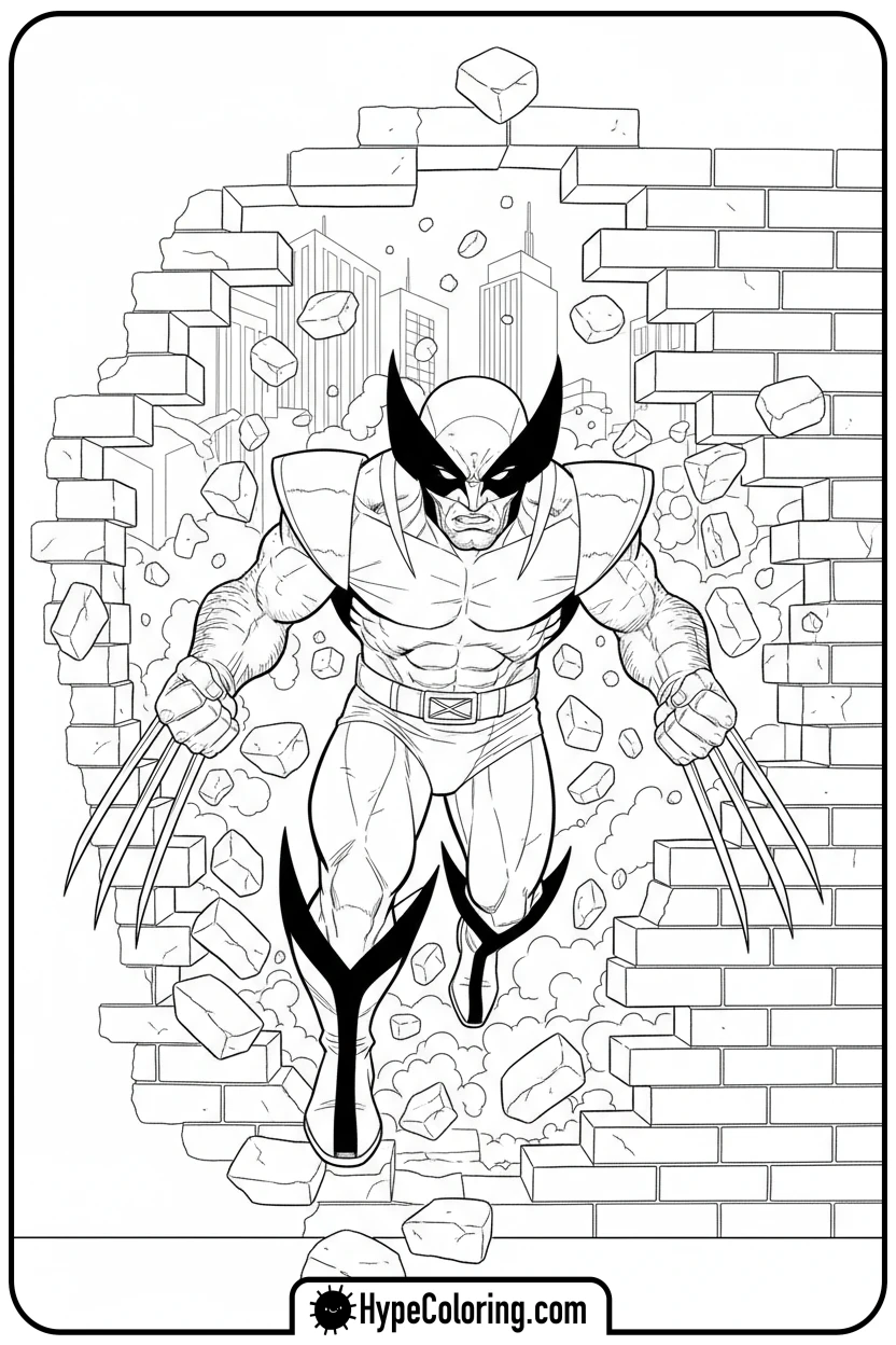 Click to download PDF wolverine-bursting-through-wall - wolverine coloring pages