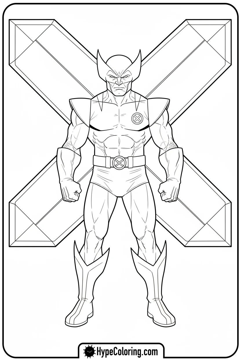 Click to download PDF wolverine-with-x-men-logo - wolverine coloring pages