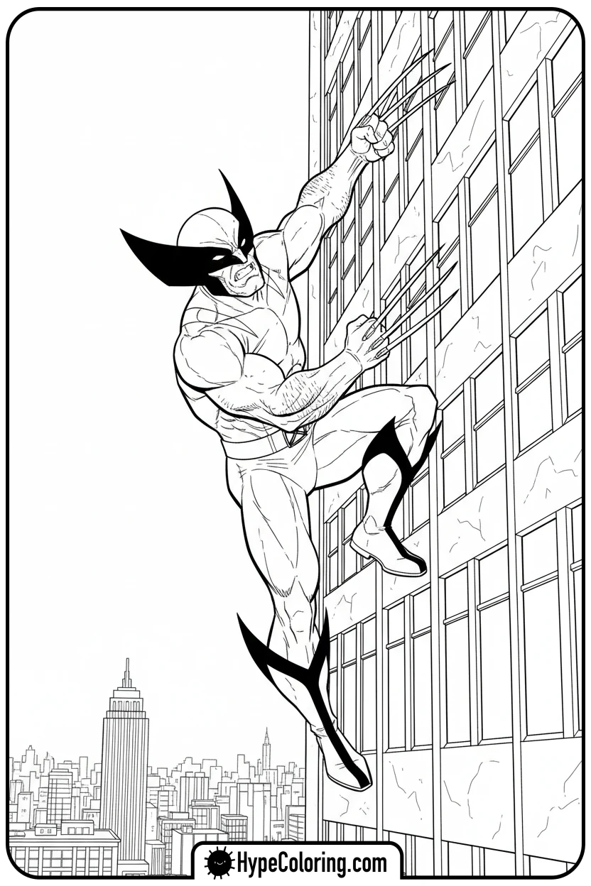 Click to download PDF wolverine-running-up-skyscraper - wolverine coloring pages