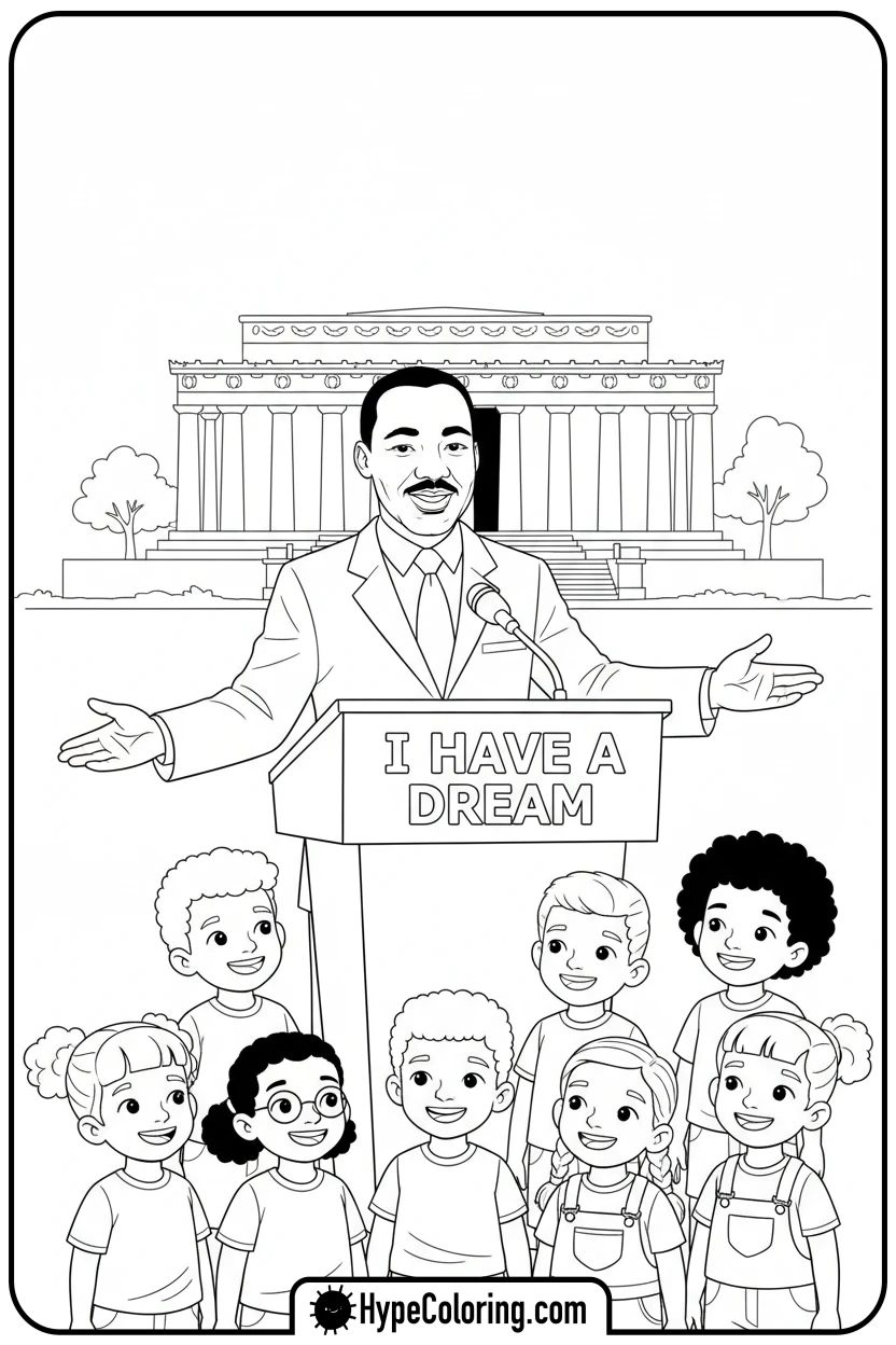 mlk-jr-speaking-to-children - black history month coloring pages