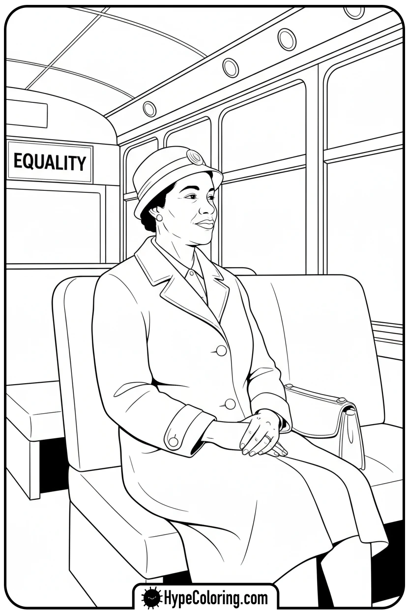 rosa-parks-on-a-bus - black history month coloring pages