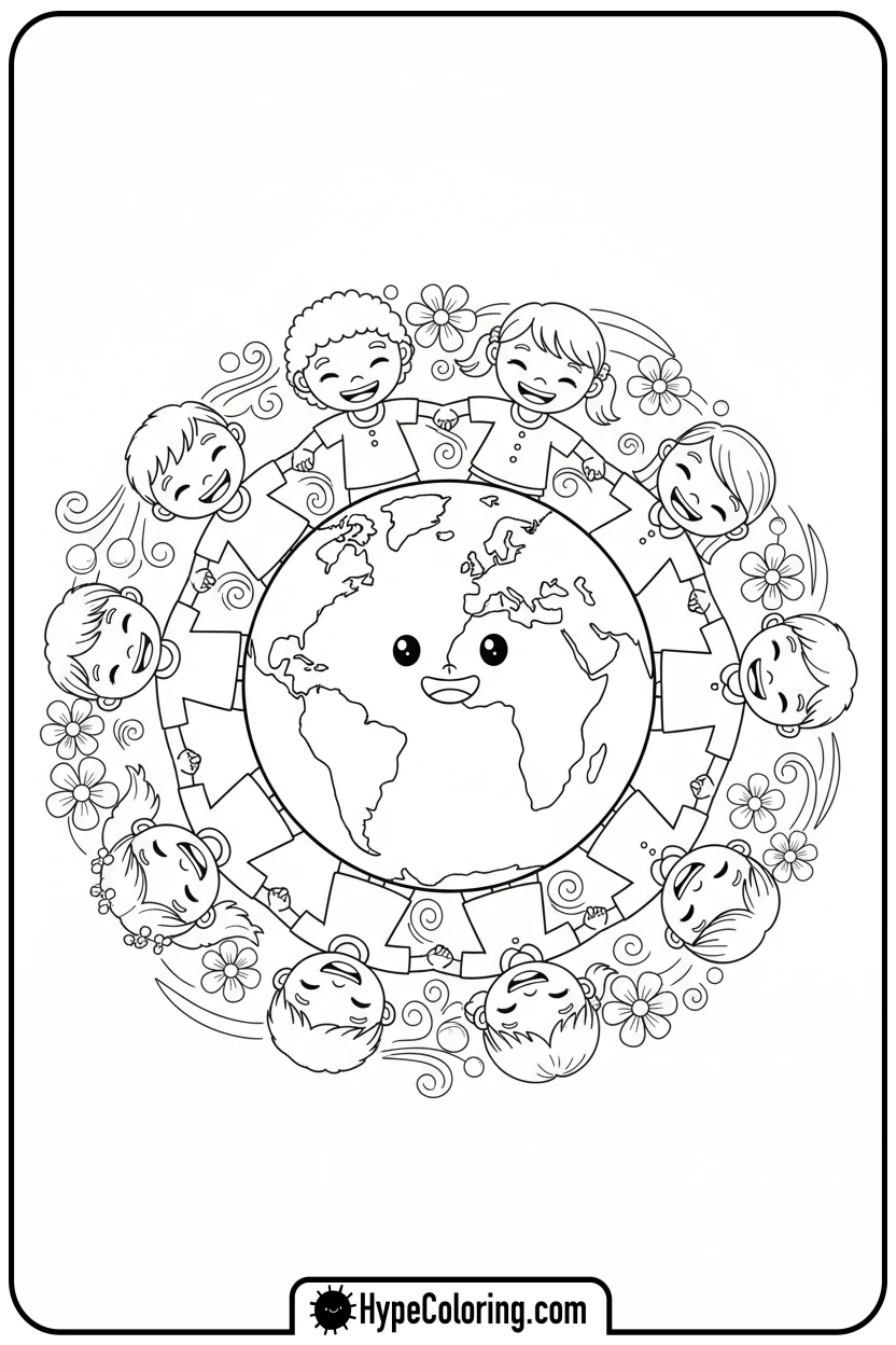 children-united-around-globe - black history month coloring pages
