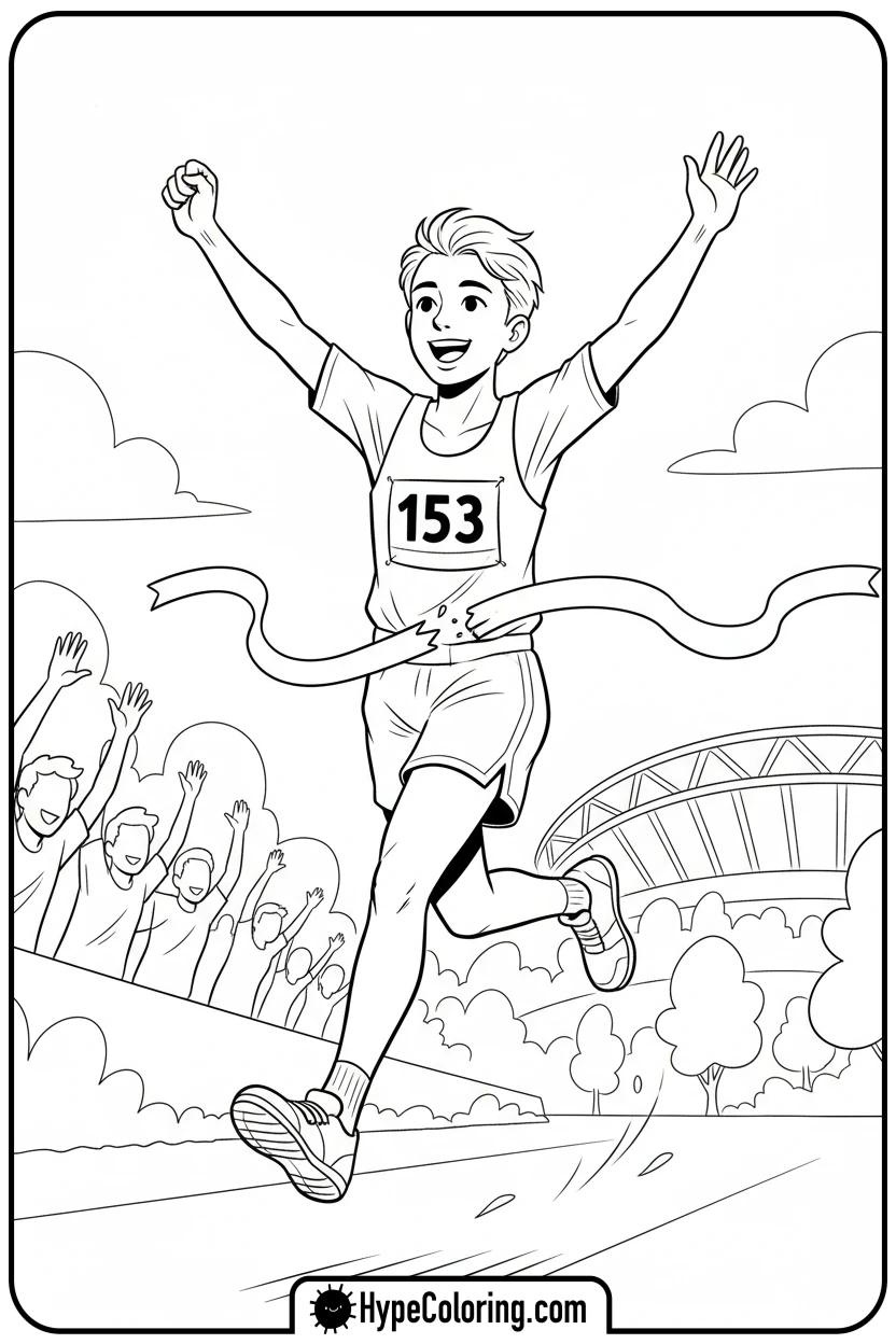 child-athlete-finishing-race - black history month coloring pages