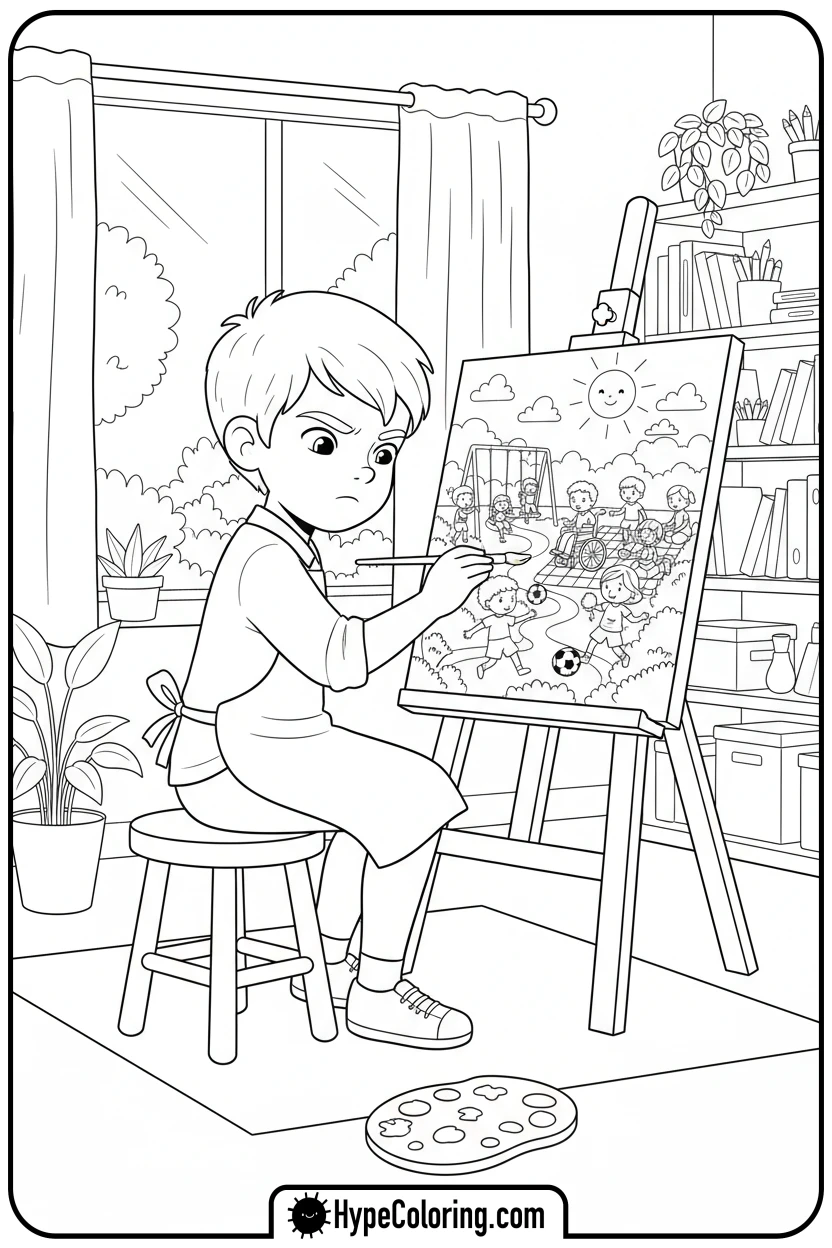 child-painting-happy-scene - black history month coloring pages