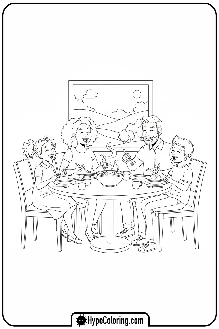 family-sharing-meal-happily - black history month coloring pages