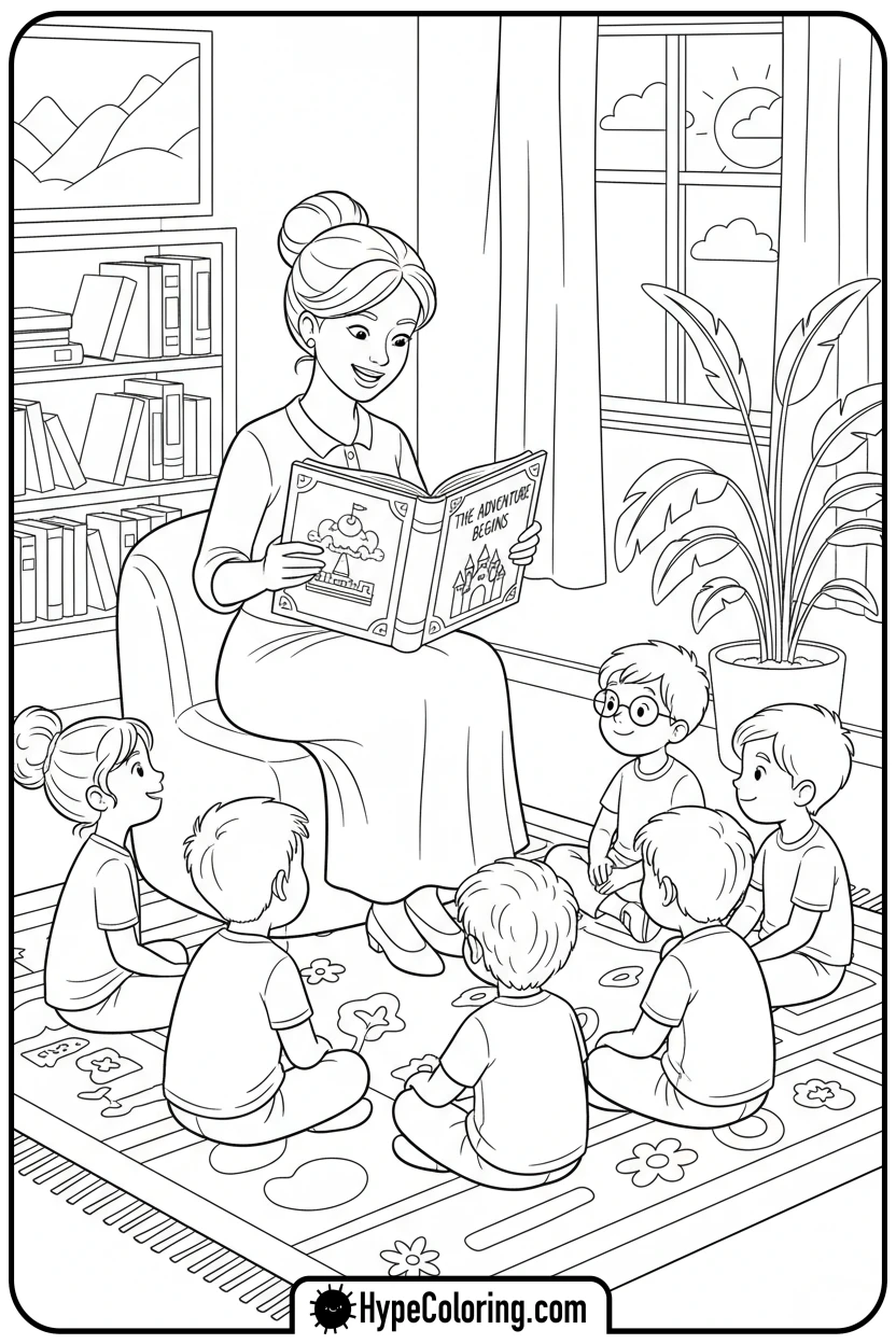 teacher-reading-to-children - black history month coloring pages