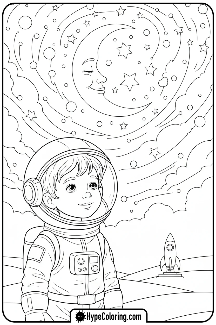 child-astronaut-dreaming - black history month coloring pages