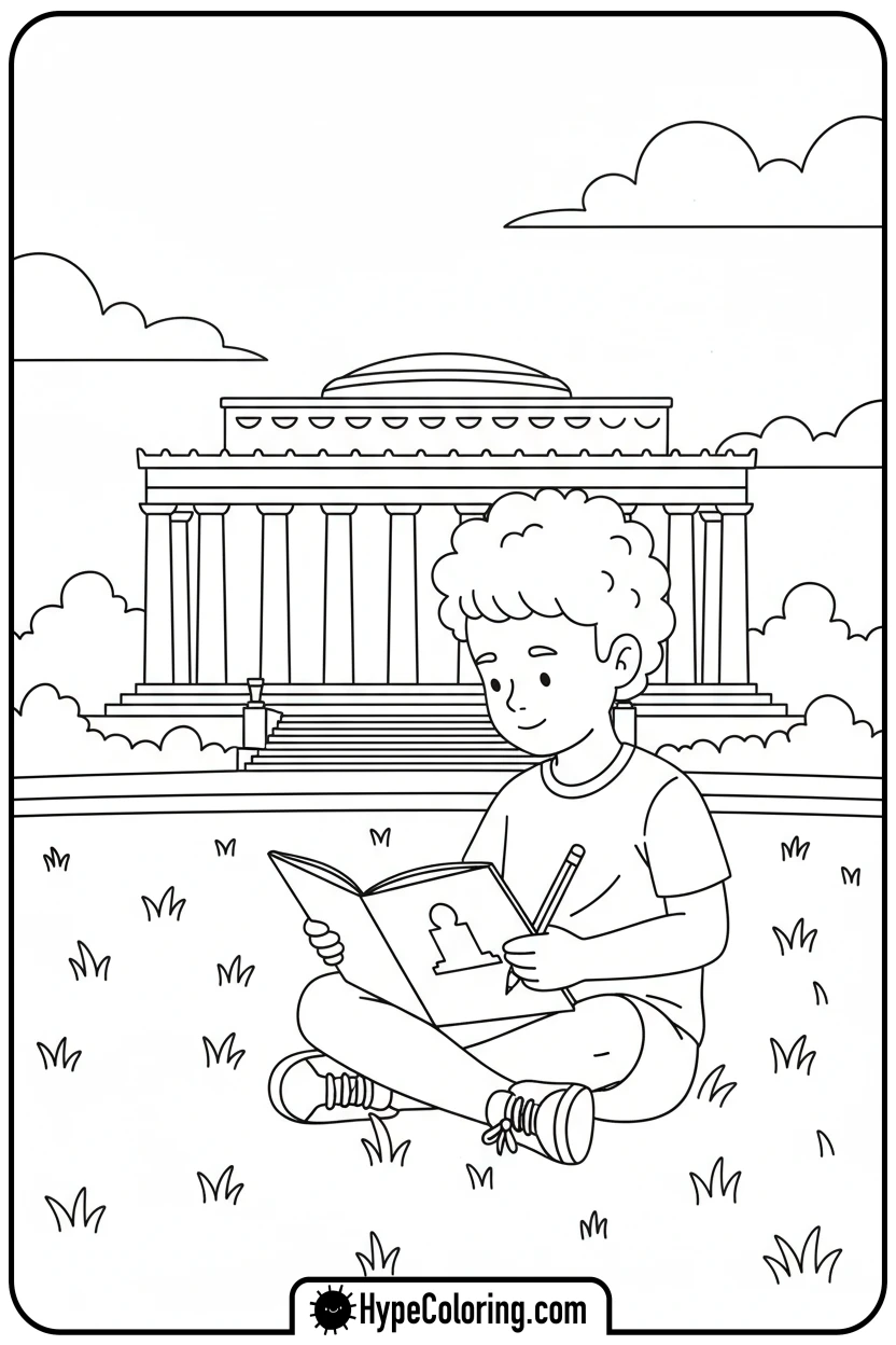 child-sketching-monument - black history month coloring pages