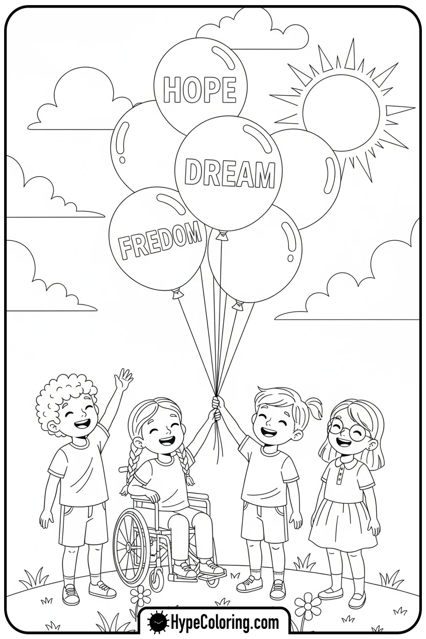 children-releasing-hope-balloons - black history month coloring pages