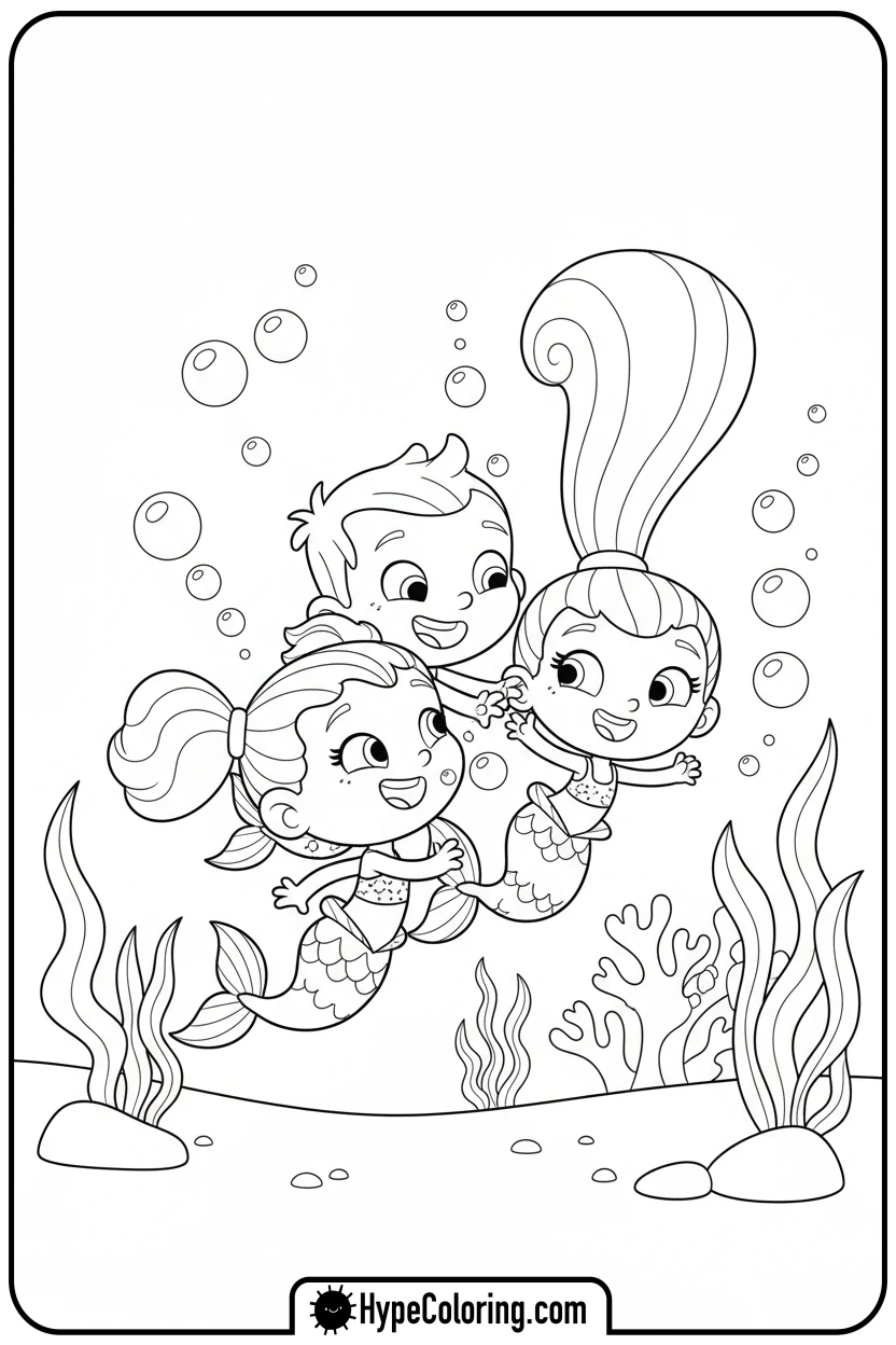guppies-playing-underwater-tag - bubble guppies coloring pages